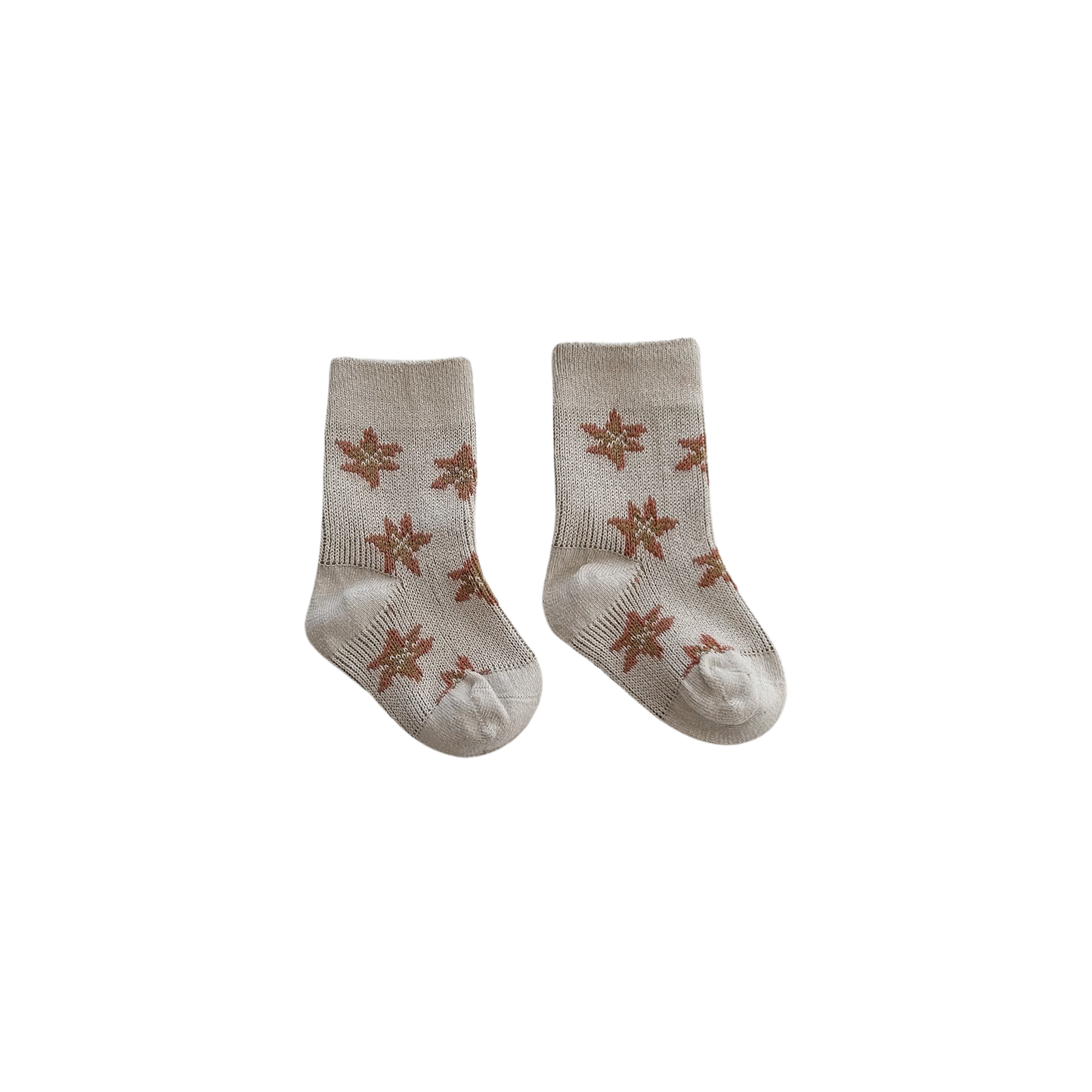 Pair of baby socks with star pattern on a white background