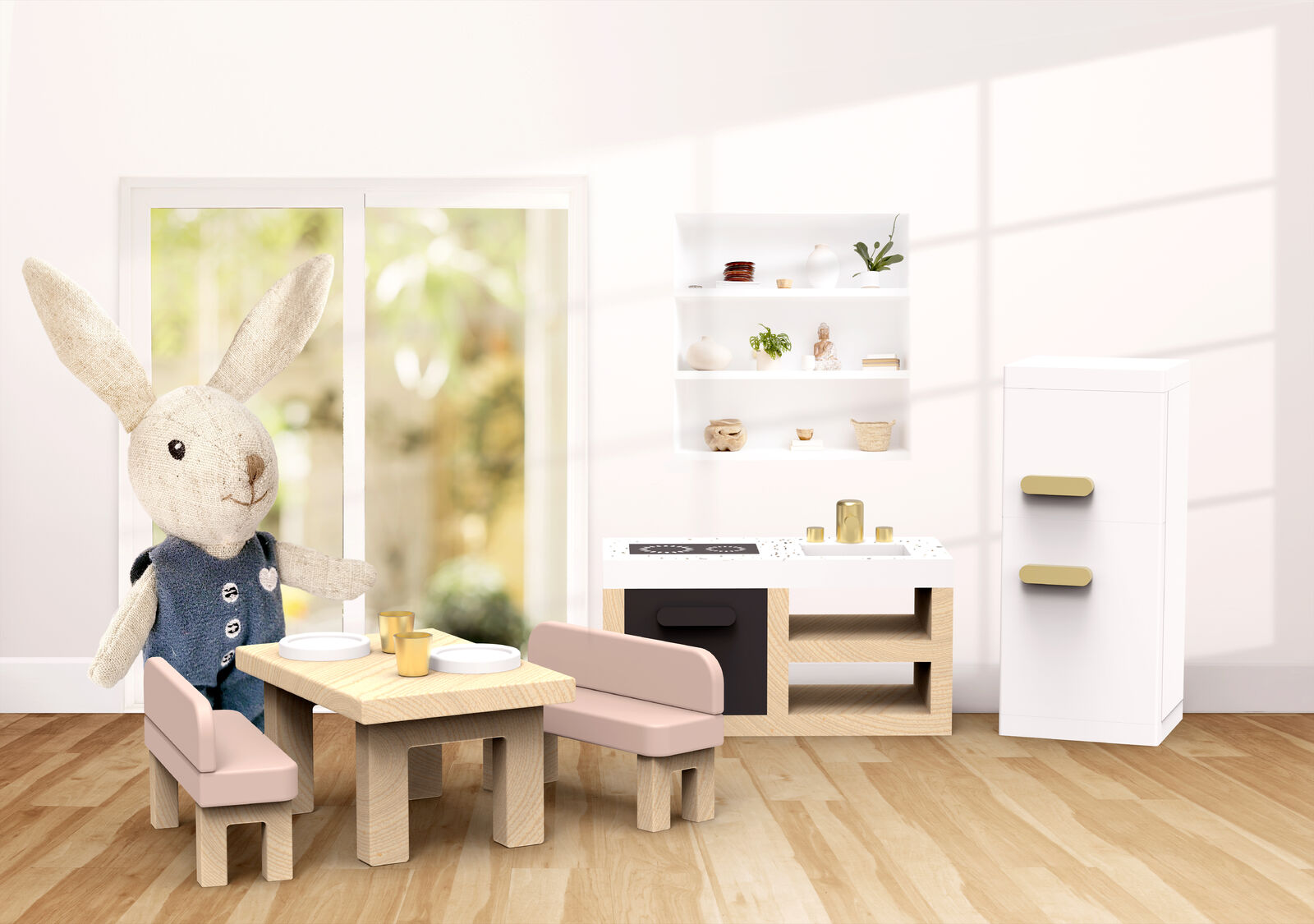 Speedy Monkey Doll's House Kitchen Furniture and Bunny