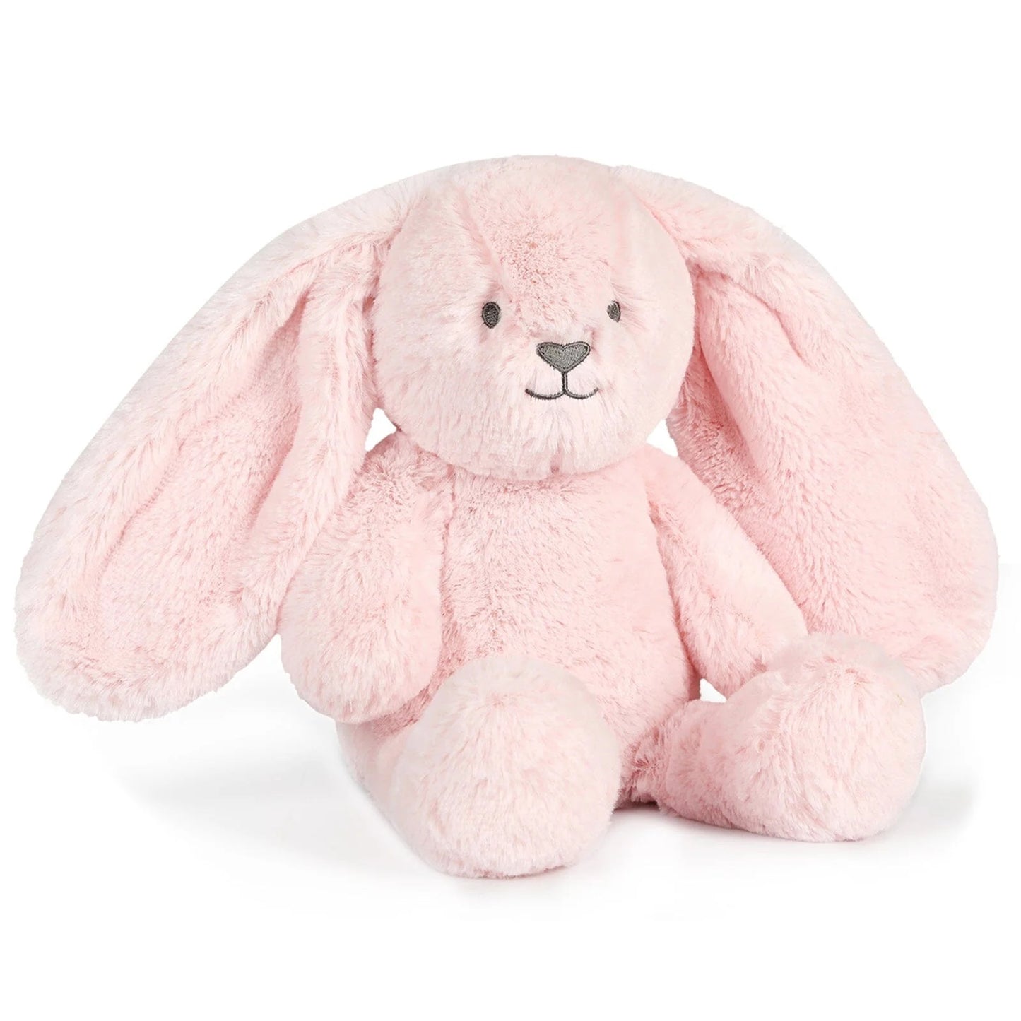 Pink plush bunny toy on a white background