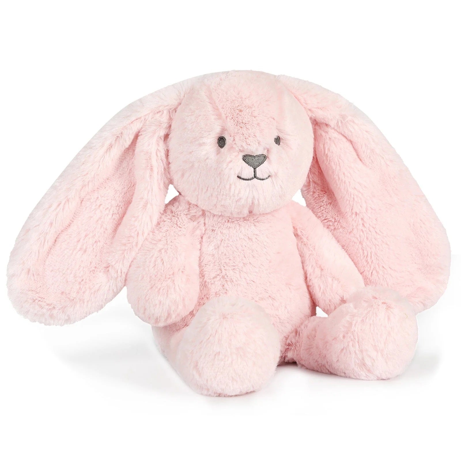 Pink plush bunny toy on a white background