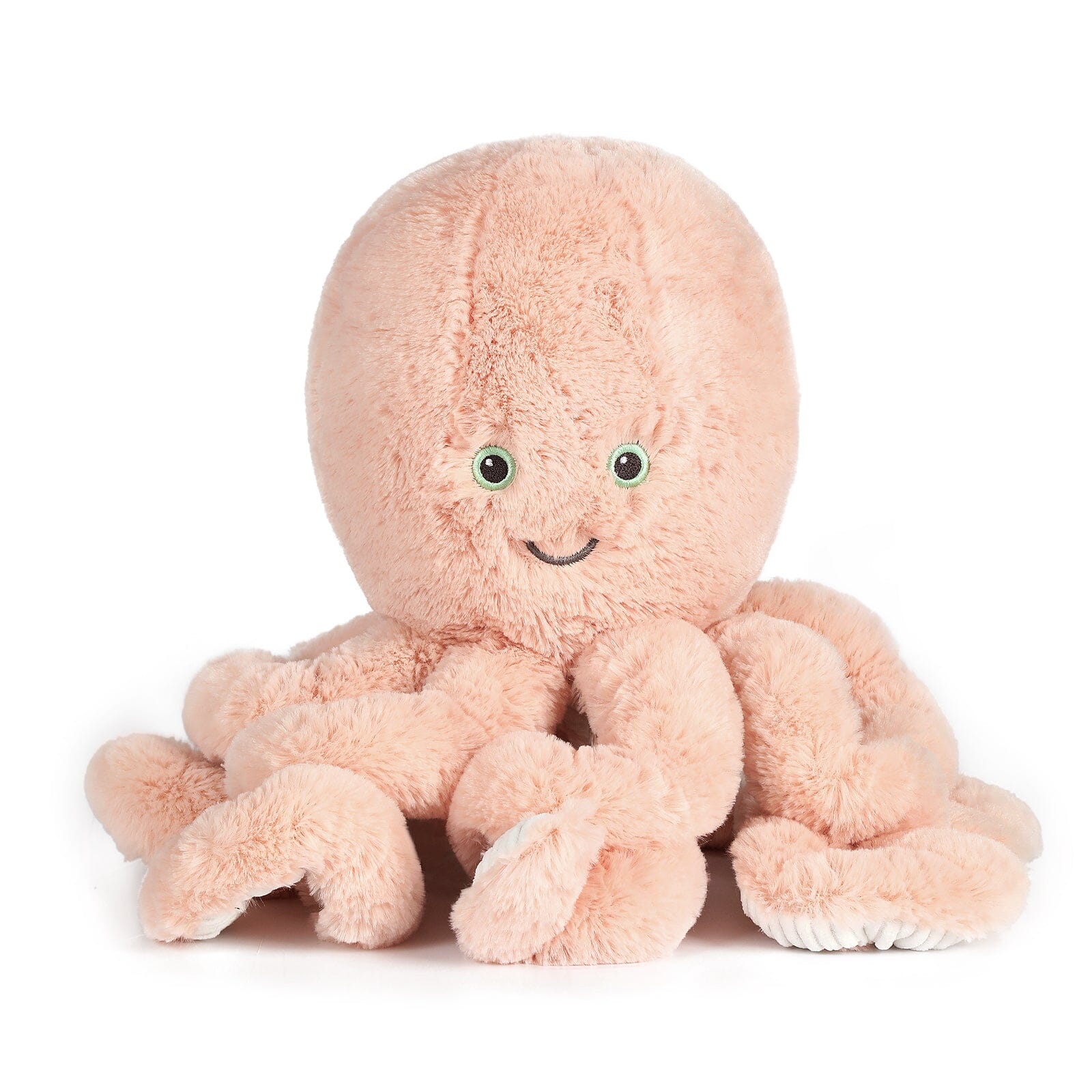 Plush octopus toy with a smiley face on a white background