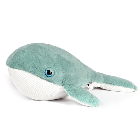 Plush whale toy on a white background