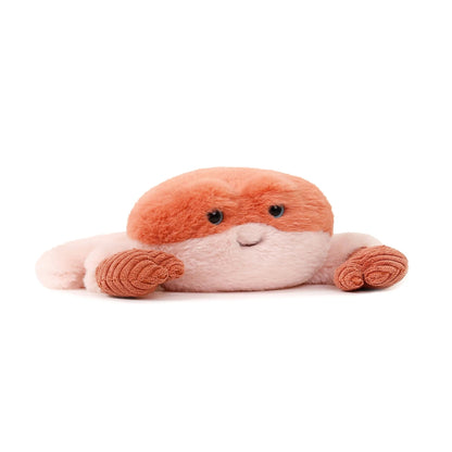 Plush toy crab with a white background