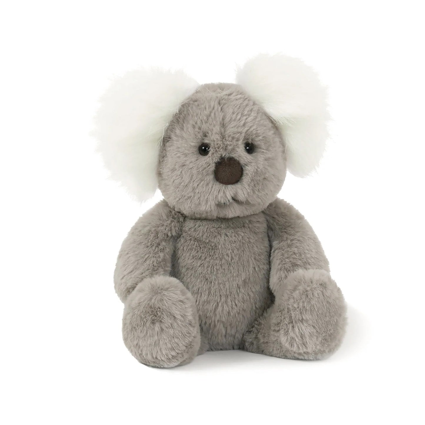 Plush teddy bear with a white pom-pom on a white background