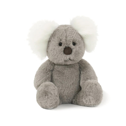 Plush teddy bear with a white pom-pom on a white background