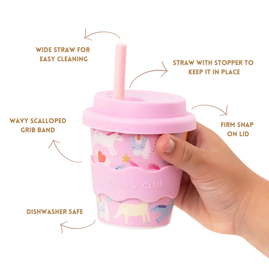 CHINO CLUB BABY CHINO CUP WITH LID | PINK UNICORN