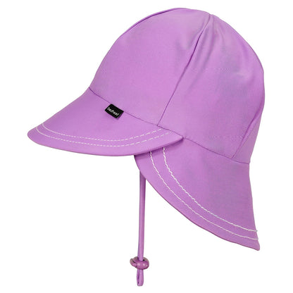 Purple sun hat with a chin strap on a white background