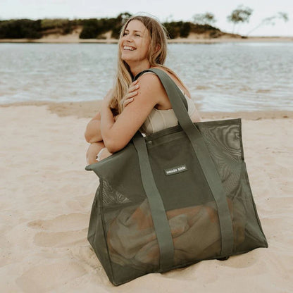 SANDE KIDS BEACH HAULER MESH BEACH BAG | PANDANUS GREEN