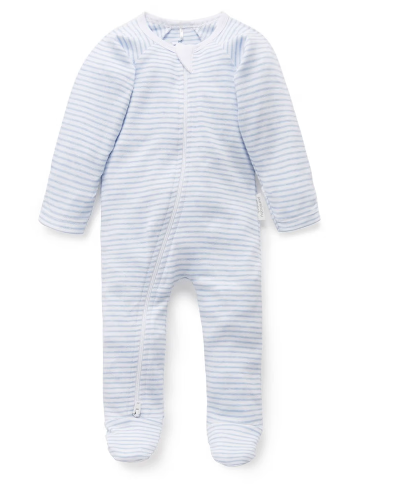 Purebaby Zip Growsuit - Pale Blue Stripe