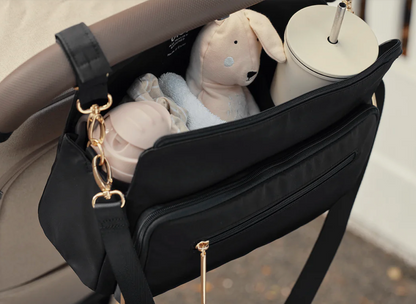 Oioi Vegan Leather Multitasker Pram Caddy 2.0 - Black Nylon