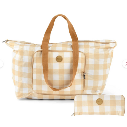 Oioi Fold Up Tote Bag | Gingham Beige