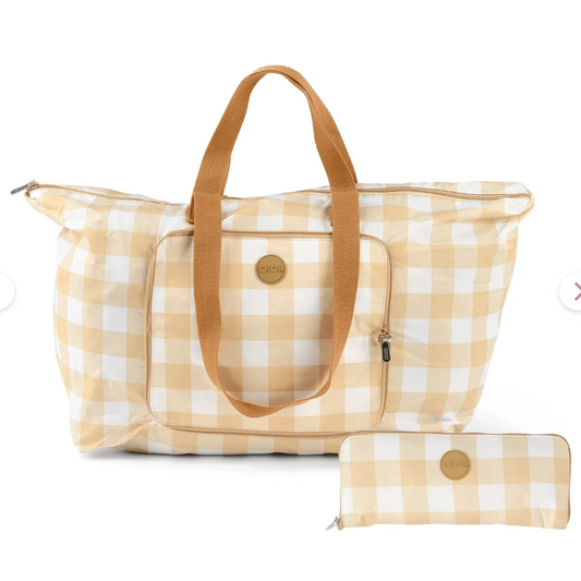 Oioi Fold Up Tote Bag | Gingham Beige