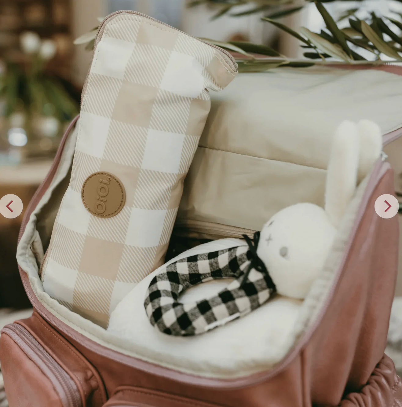 Oioi Fold Up Tote Bag | Gingham Beige