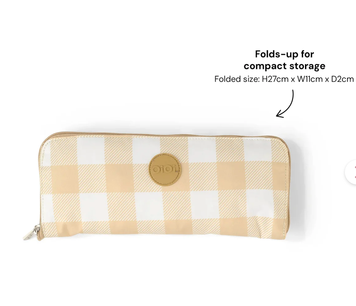 Oioi Fold Up Tote Bag | Gingham Beige