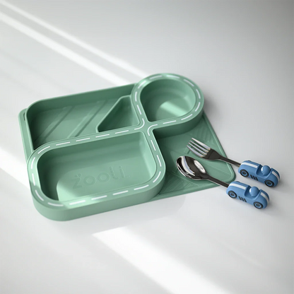 ZOOLI SILICONE DINNERWARE SET - SAGE GREEN RACETRACK