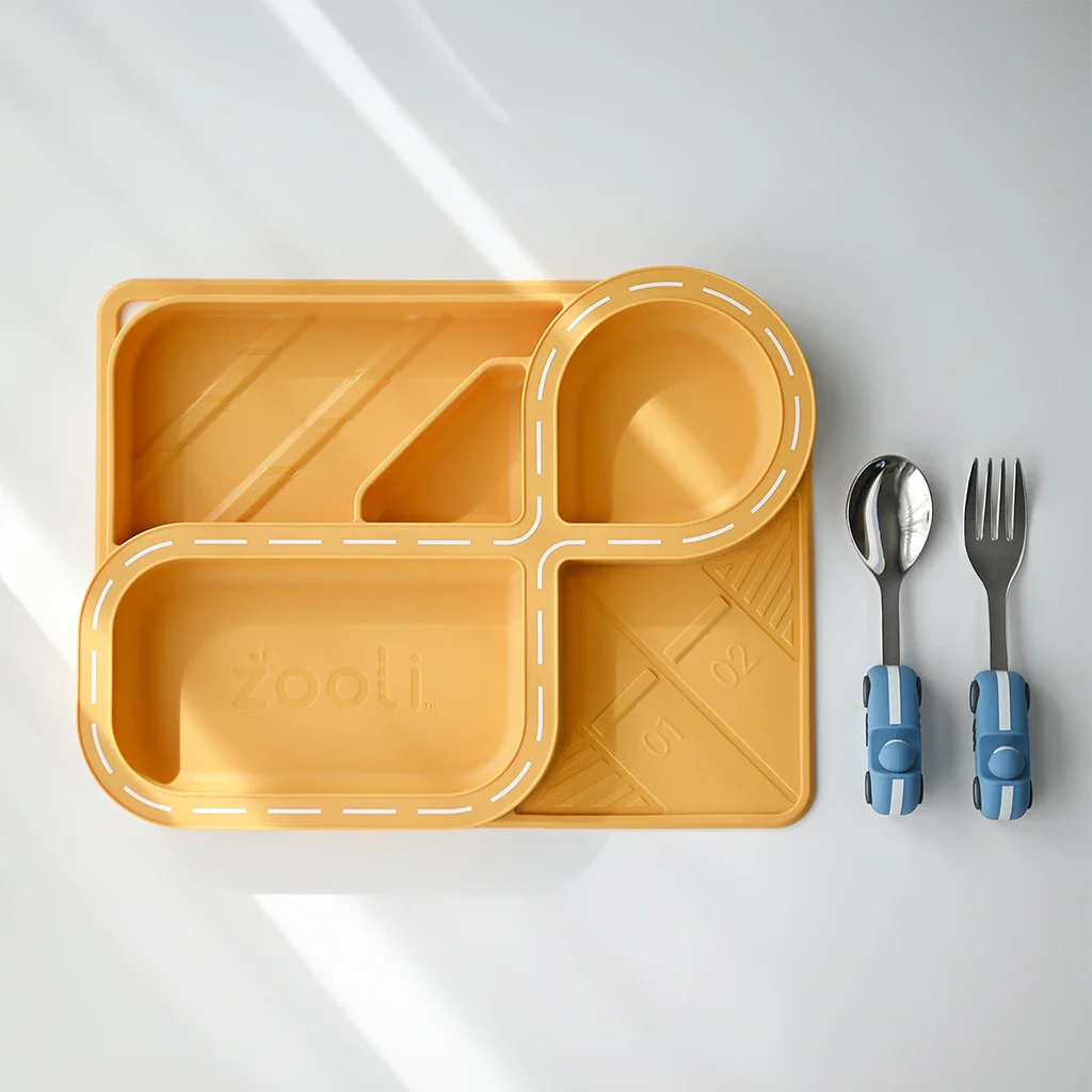 ZOOLI SILICONE DINNERWARE SET - BUTTERSCOTCH RACETRACK