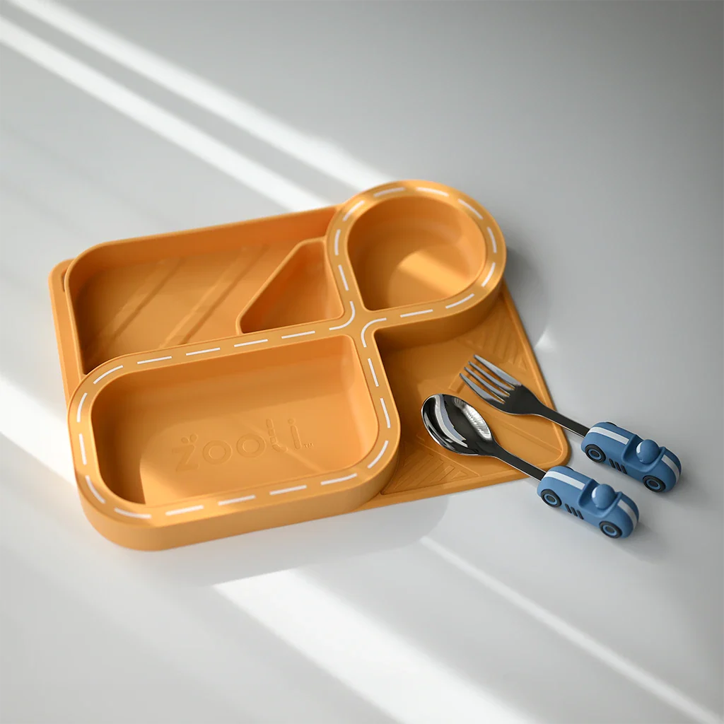 ZOOLI SILICONE DINNERWARE SET - BUTTERSCOTCH RACETRACK