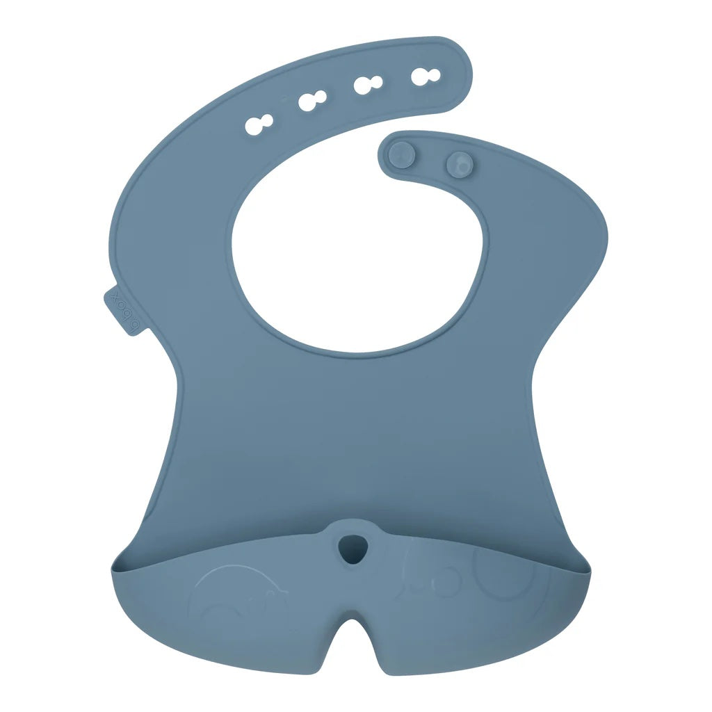 Blue silicone bib on a white background
