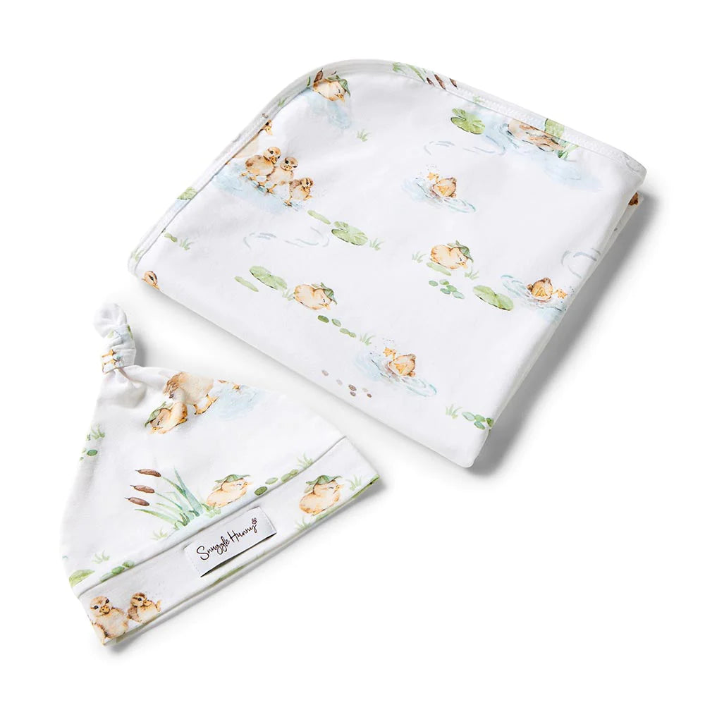 Snuggle Hunny Jersey Wrap and Beanie Set - Duck Pond
