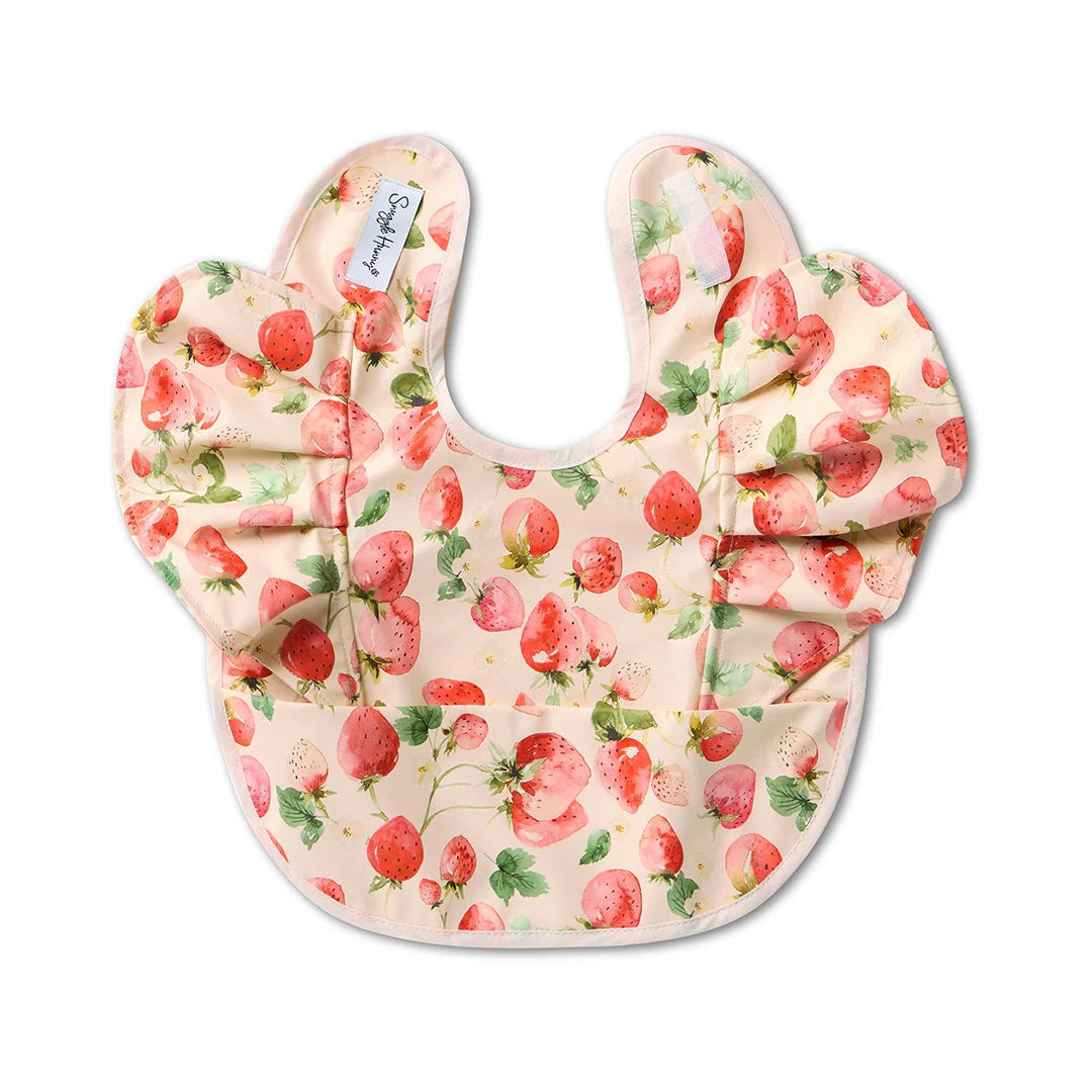 Floral-patterned baby bib on a white background