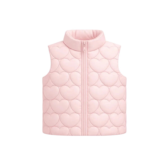 Pink quilted vest on a white background