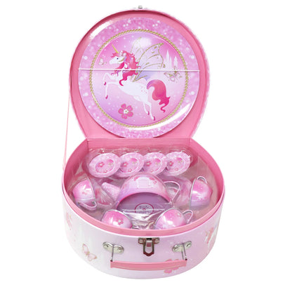 PINK POPPY UNICORN PRINCESS 15 PIECE TIN TEA SET IN CARRY CASE