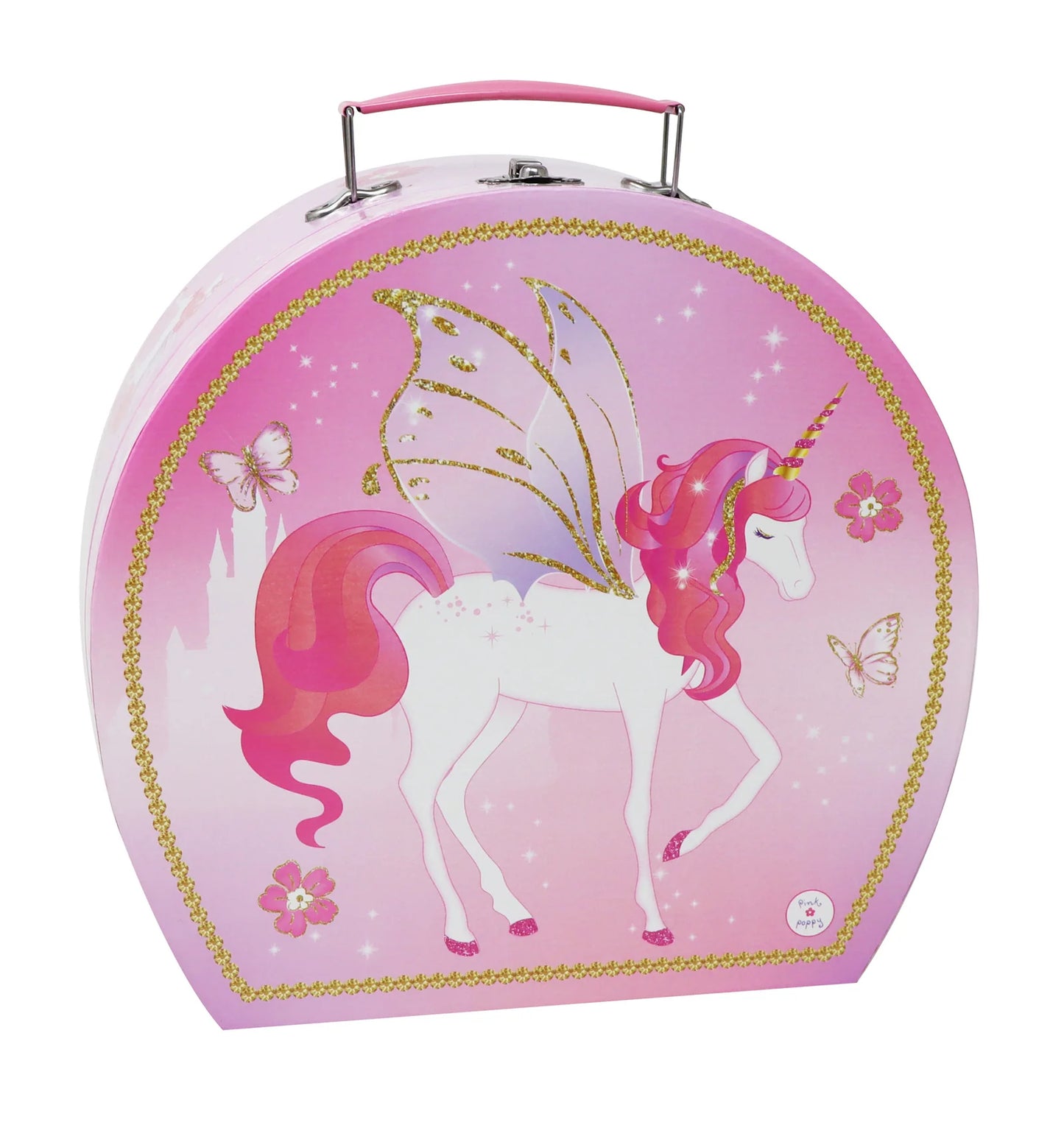 PINK POPPY UNICORN PRINCESS 15 PIECE TIN TEA SET IN CARRY CASE