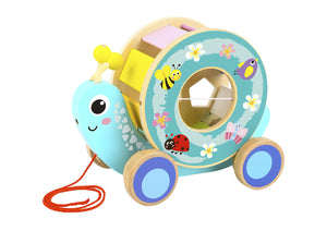 Pull Along Wooden Snail With Rolling Wheel and Blocks