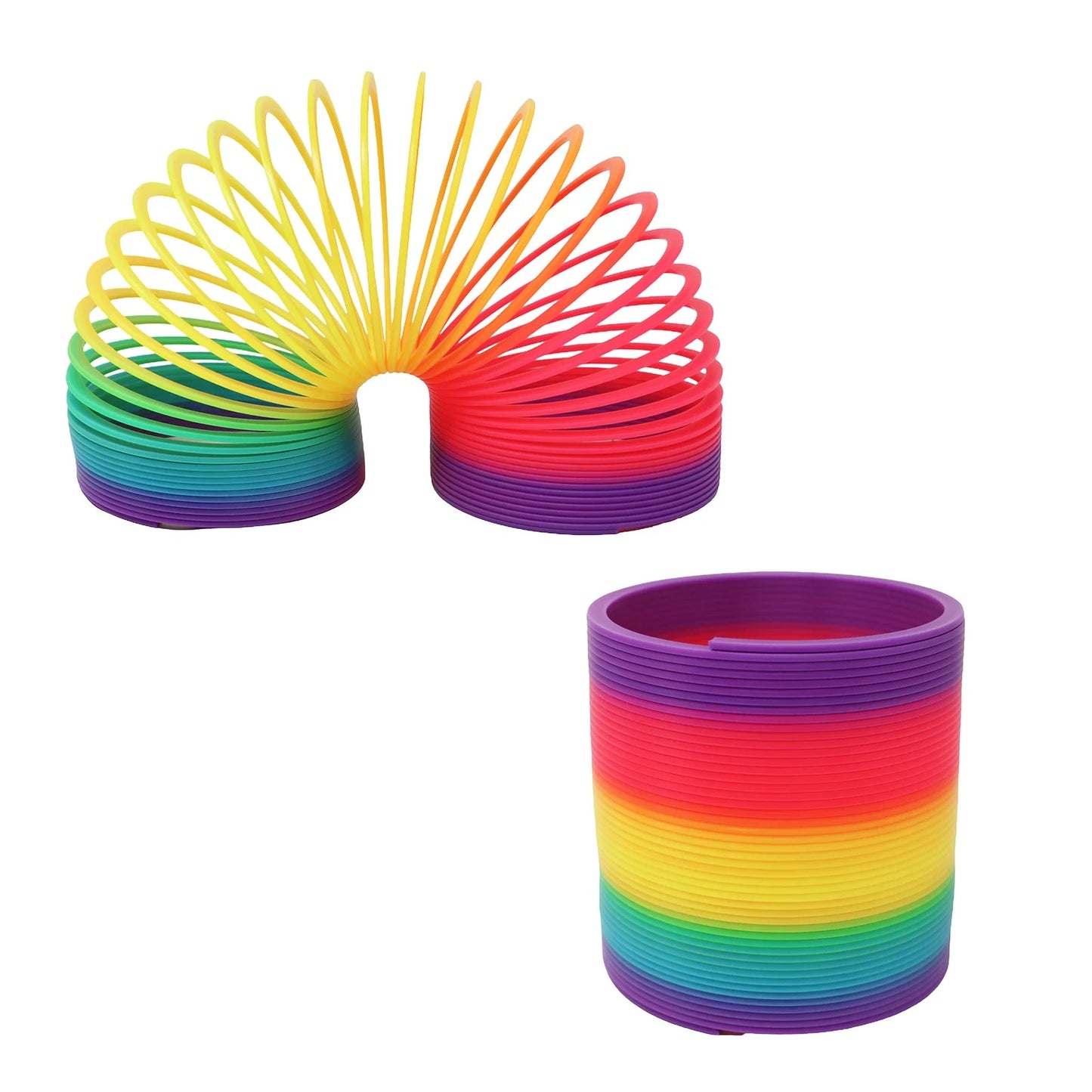 Colorful slinky toy on a white background