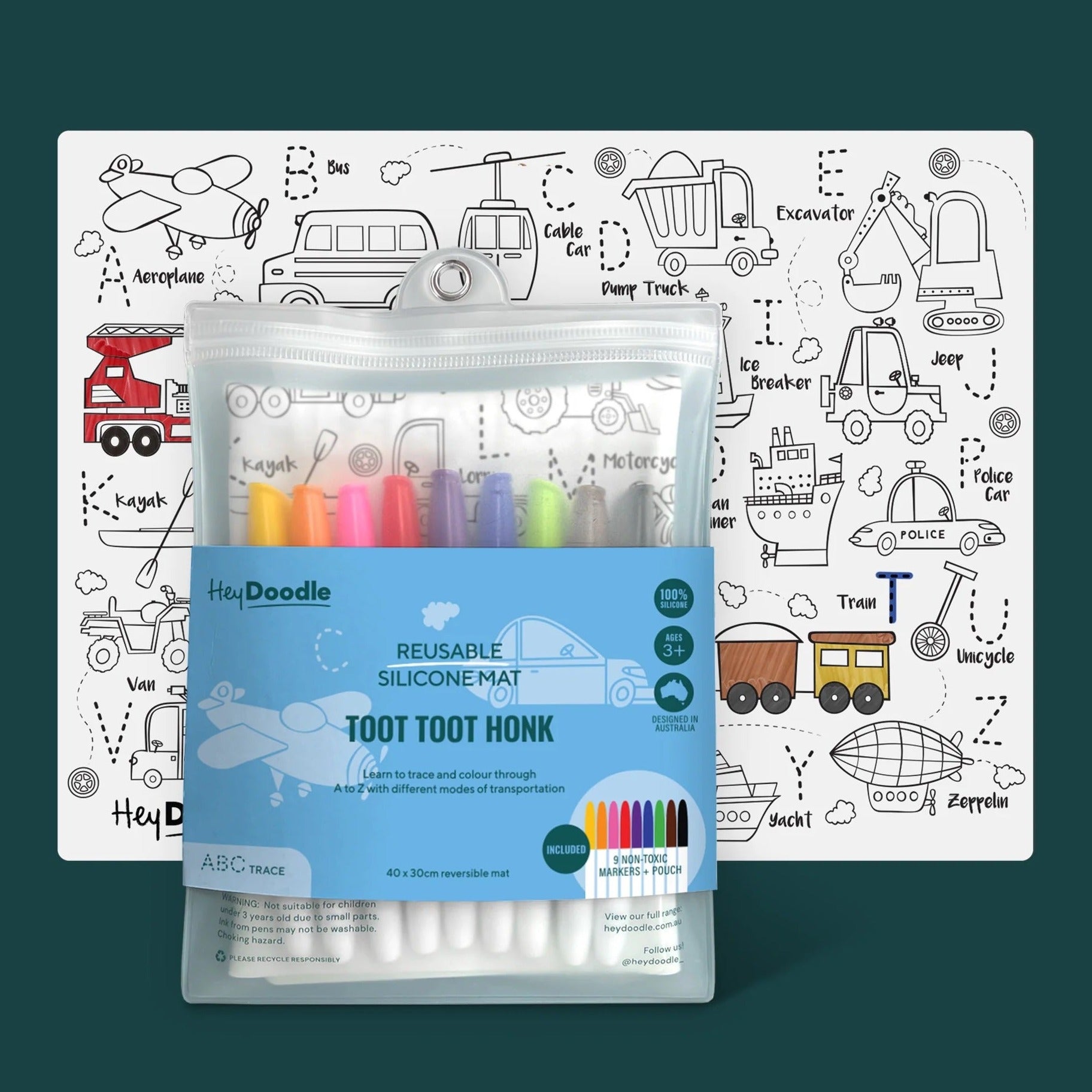 Hey Doodle Silicone Colouring Mat - Toot Toot Honk