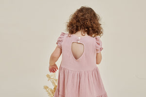 Aster and Oak Muslin Ruffle Cotton Dress - Pink