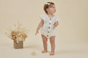 Aster and Oak Muslin Bubble Romper - White