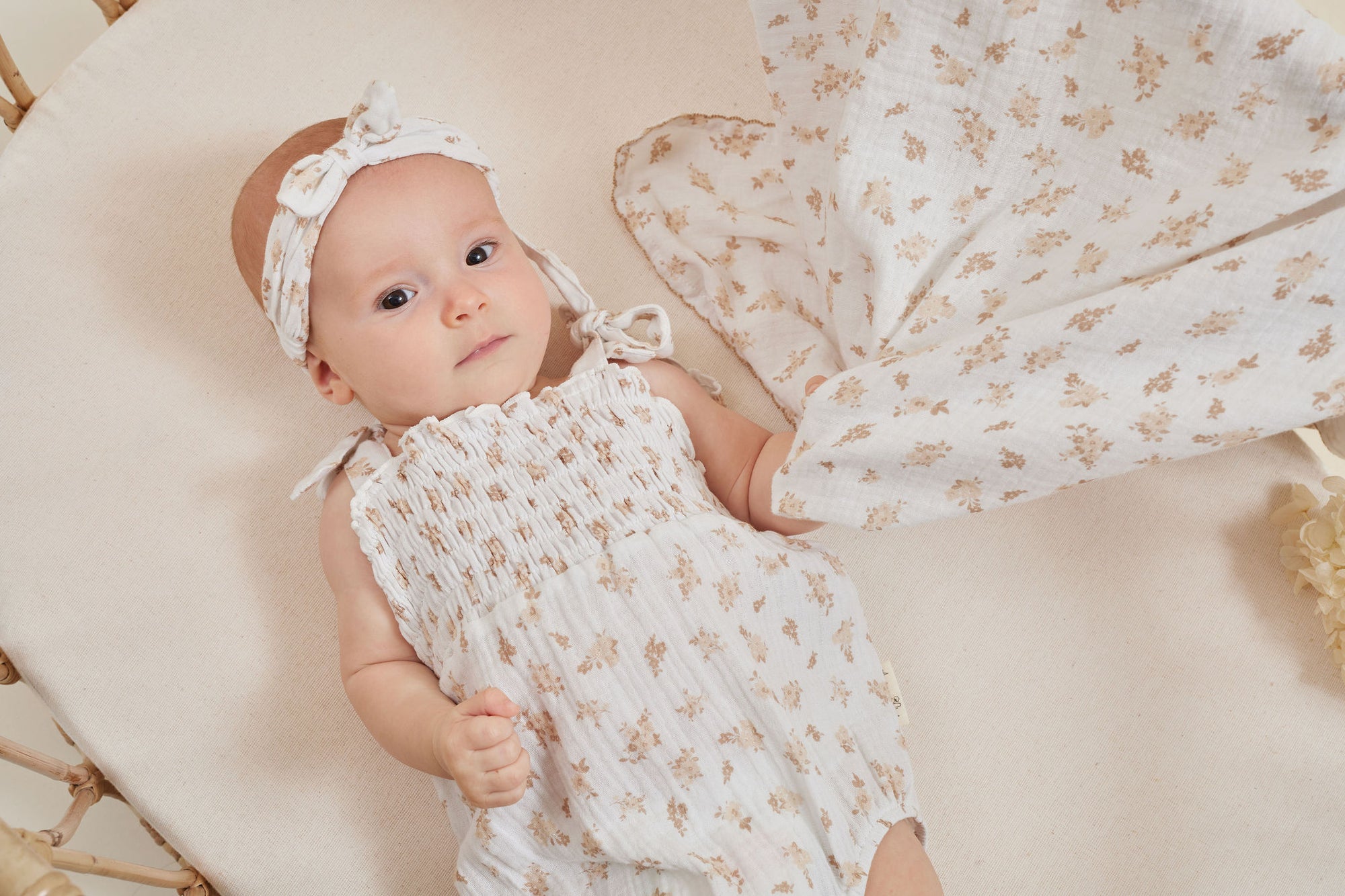 Aster and Oak Sable Muslin Tie Romper - White