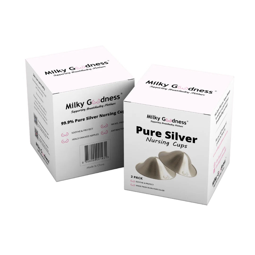 Milky Goodness Pure Silver Nursing Cups packaging on a white background
