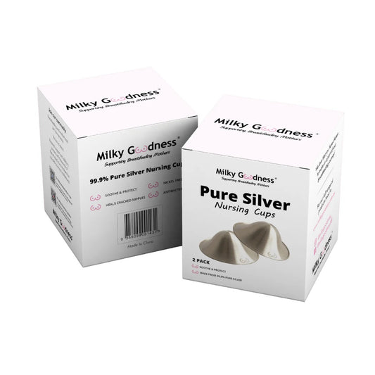 Milky Goodness Pure Silver Nursing Cups packaging on a white background