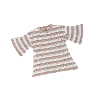 Striped dress with short sleeves on a white background