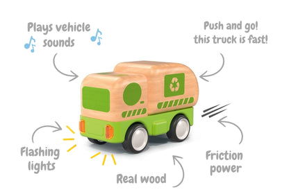 Wooden Friction Recycle Truck With Light And Sound