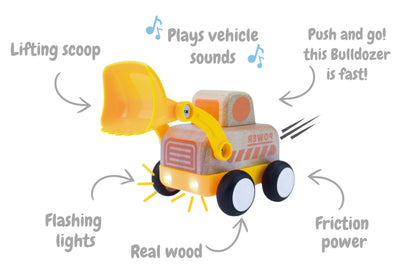 Wooden Friction Truck Bulldozer With Sound And Light