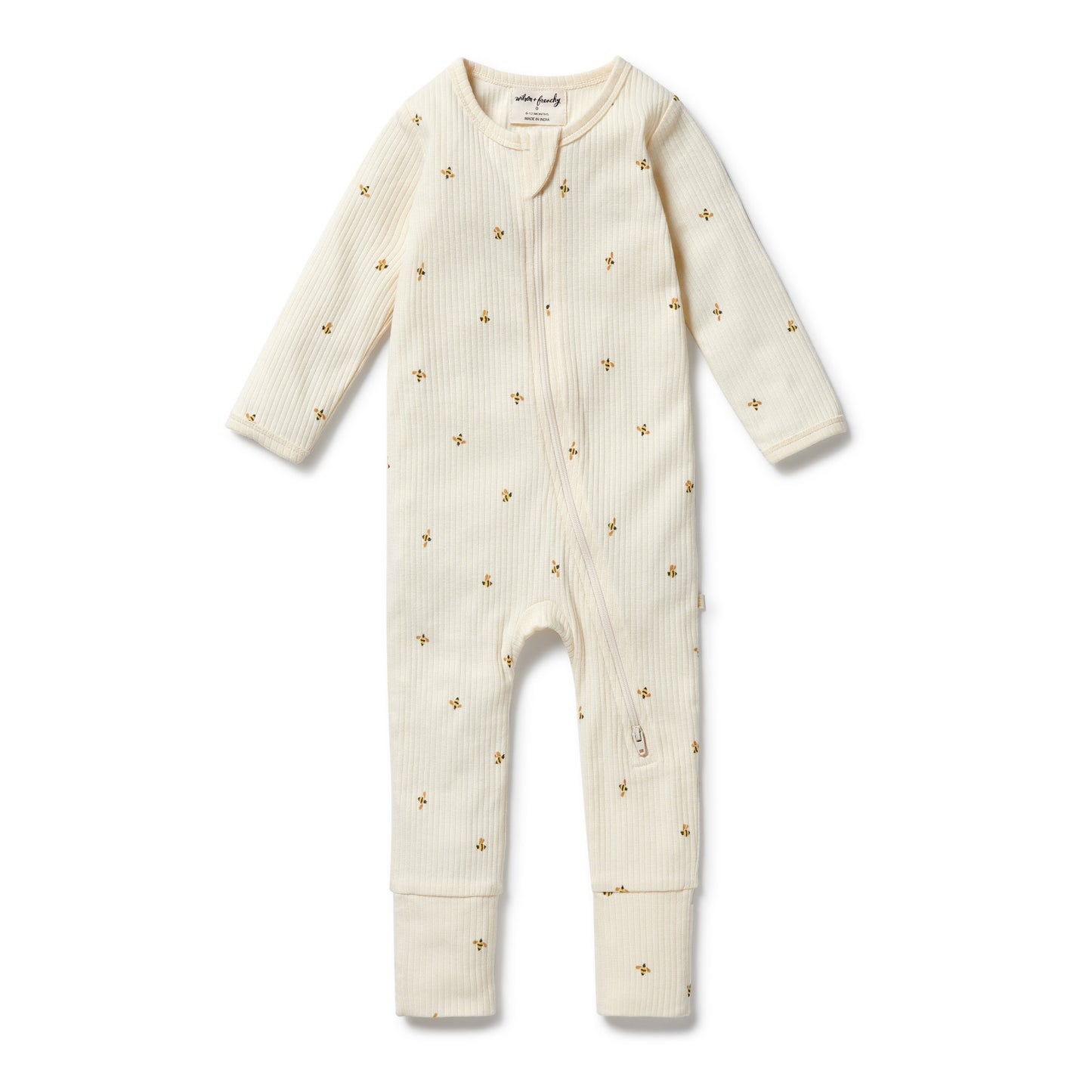 WILSON AND FRENCHY ORGANIC COTTON ZIPSUIT WITH FEET | BEE MINE