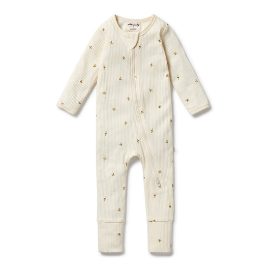 WILSON AND FRENCHY ORGANIC COTTON ZIPSUIT WITH FEET | BEE MINE