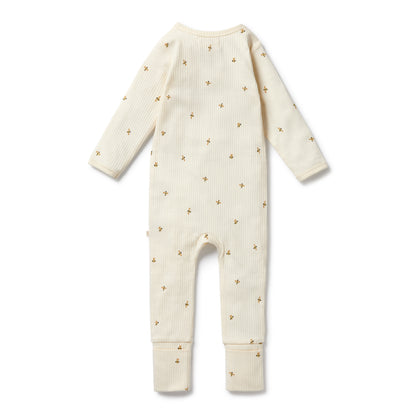 WILSON AND FRENCHY ORGANIC COTTON ZIPSUIT WITH FEET | BEE MINE