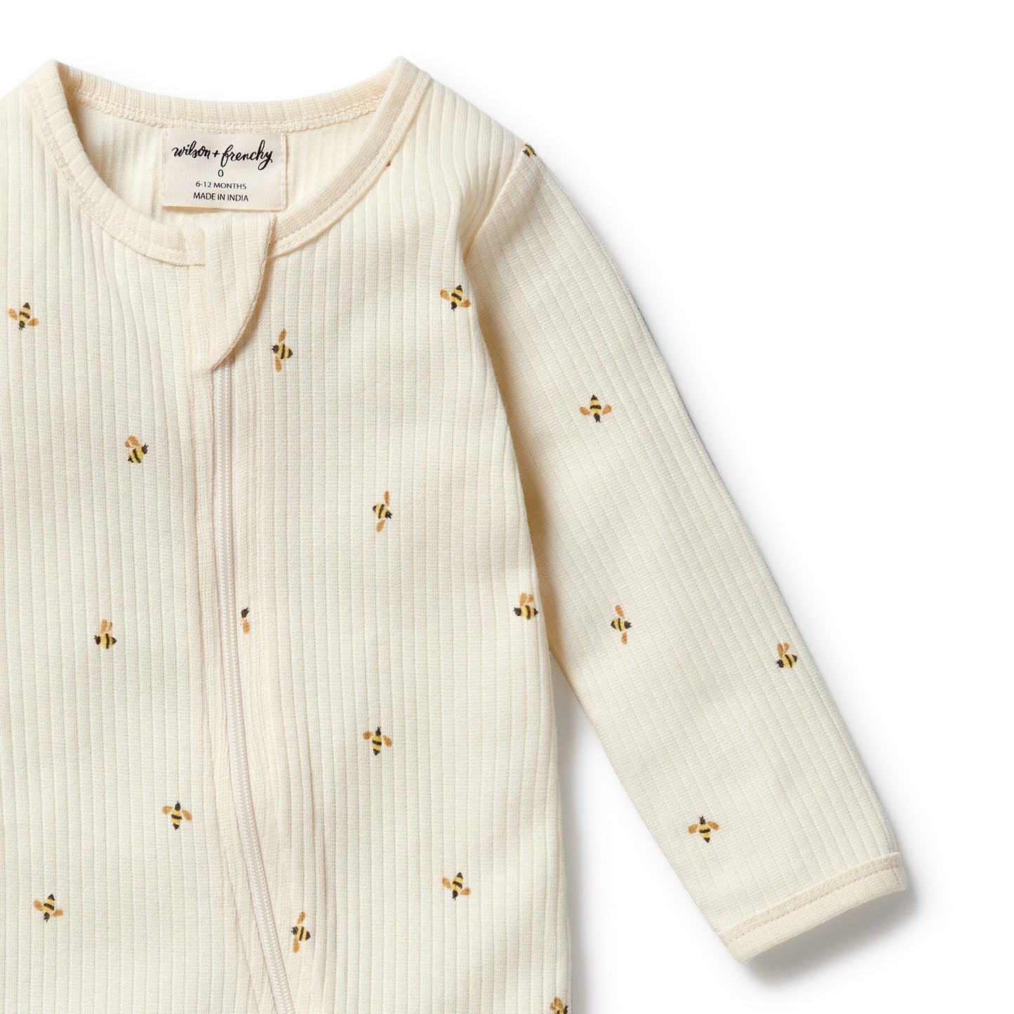 WILSON AND FRENCHY ORGANIC COTTON ZIPSUIT WITH FEET | BEE MINE