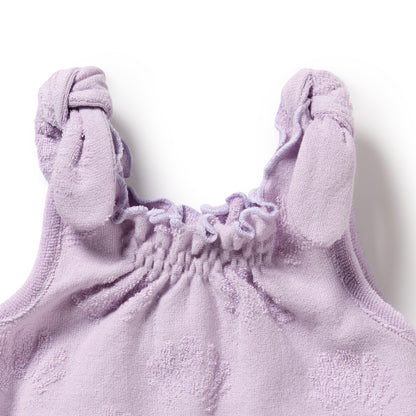 WILSON AND FRENCHY ORGANIC TERRY TIE PLAYSUIT | LAVENDER SHELLS