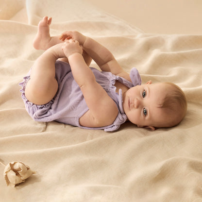 WILSON AND FRENCHY ORGANIC TERRY TIE PLAYSUIT | LAVENDER SHELLS