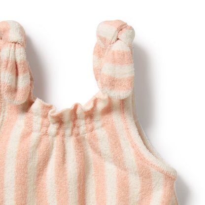 WILSON AND FRENCHY ORGANIC TERRY TIE PLAYSUIT | STRAWBERRY WAVE