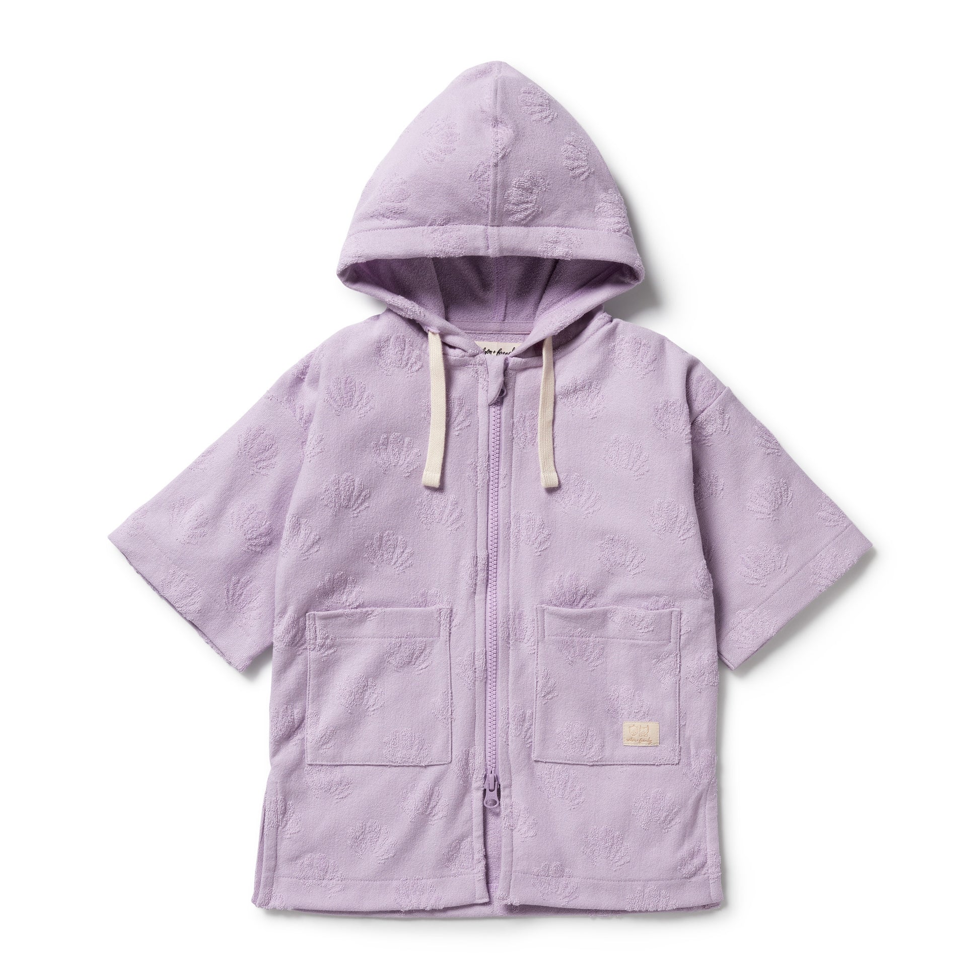 Purple hooded jacket with a zipper on a white background