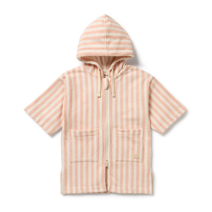 Pink and white striped hoodie on a white background