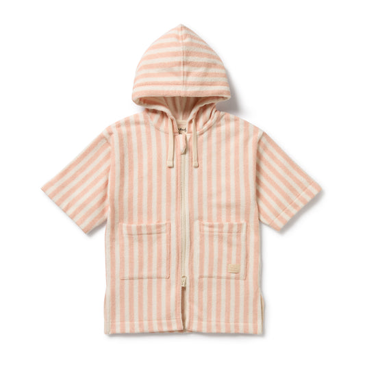 Pink and white striped hoodie on a white background
