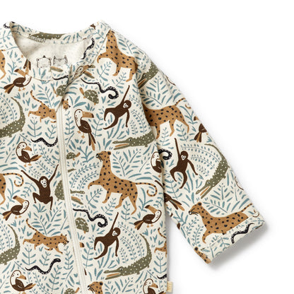 WILSON AND FRENCHY ORGANIC COTTON ZIPSUIT WITH FEET | MINI JUNGLE
