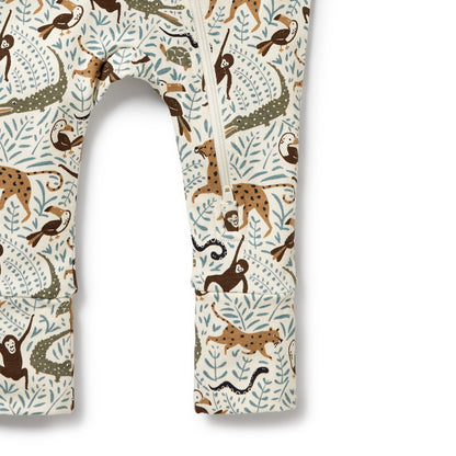 WILSON AND FRENCHY ORGANIC COTTON ZIPSUIT WITH FEET | MINI JUNGLE